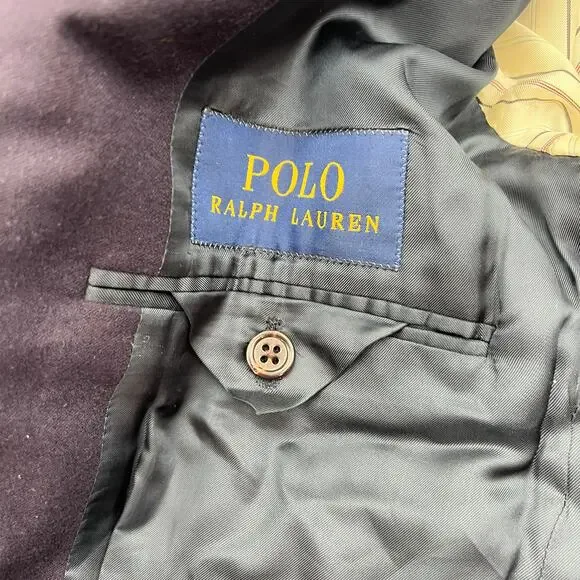 Polo Ralph Lauren Wool Navy Blazer With Leather Elbow Patches